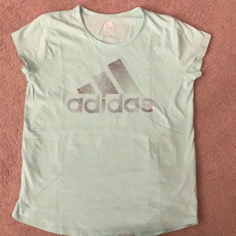 Girls size XL (16) mint green Adidas short sleeve shirt